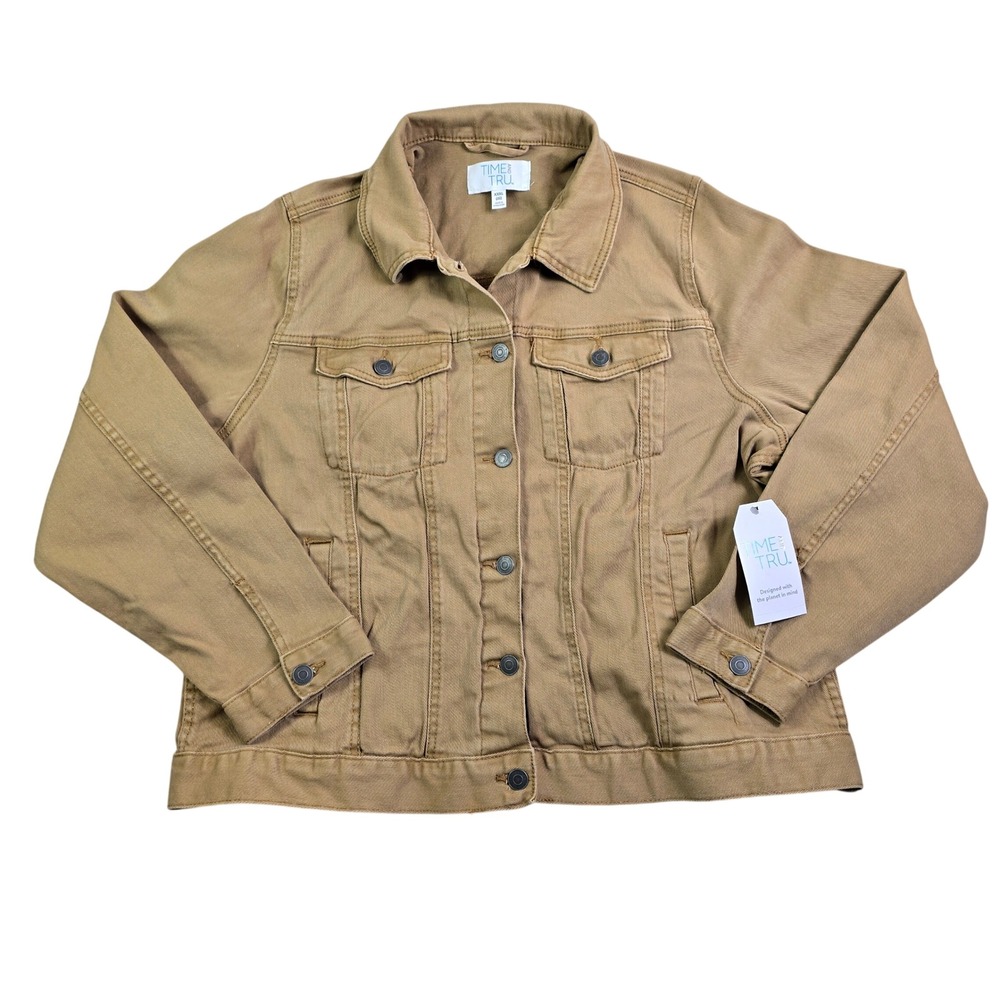 Time and Tru Denim Jean Jacket Women XXXL 22 Brown Cotton Stretch Workwear Ranch